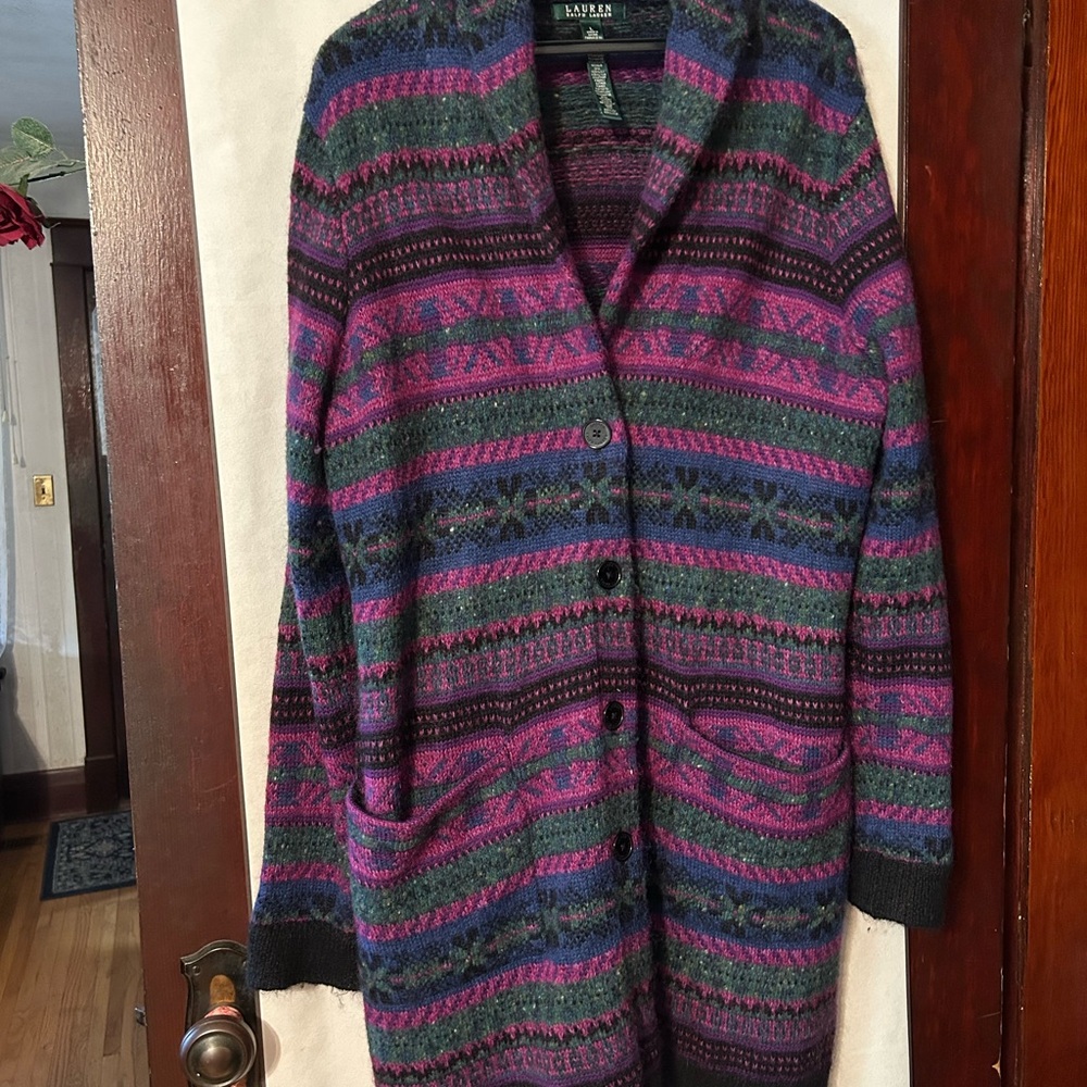 Ralph Lauren Women's Multicolor Wool Mohair Blend Long Cardigan Coat, Large